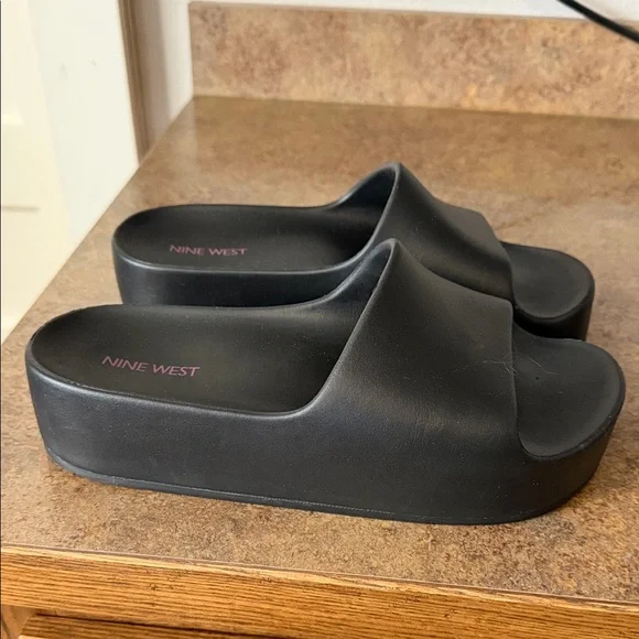 Nine West Matte Black Platform Slide Sandals - Picture 3 of 6